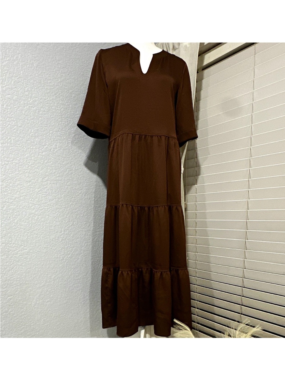Lafayette 148 New York Dark Brown Tiered Midi Dress